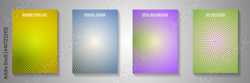 Abstract point faded screen tone cover page templates vector series. Scientific banner perforated