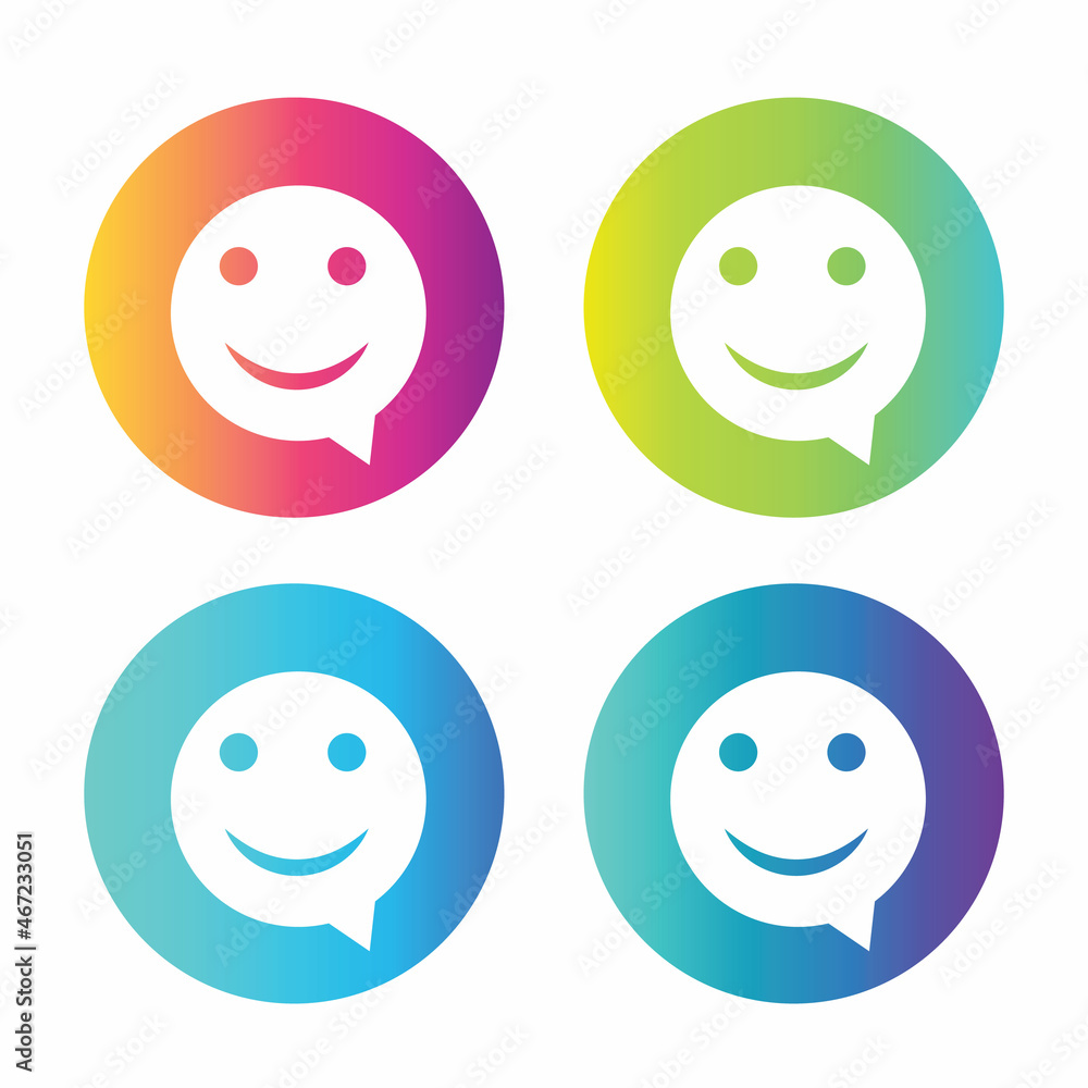 Happy smiley chat symbol in speech bubble. Gradient buttons with flat icon. Speech bubble sign. Happy smiley chat symbol in speech bubble. Gradient buttons with flat icon. Speech bubble sign.