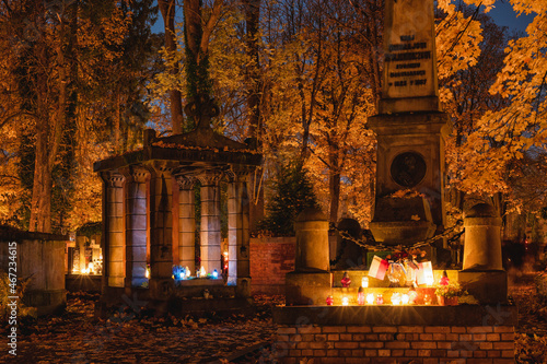 All Saints  Day at night - Rakowicki Cemetery - Krakow - Poland