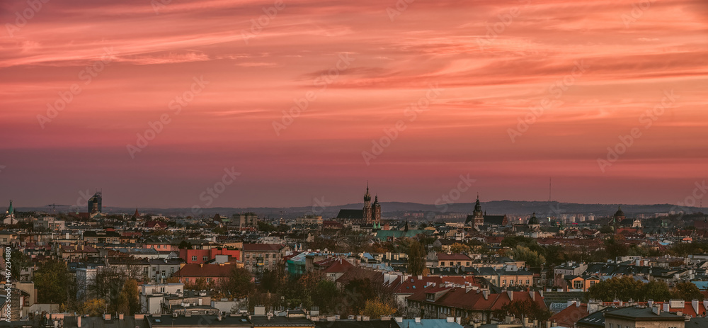 Pink sunset in Krakow