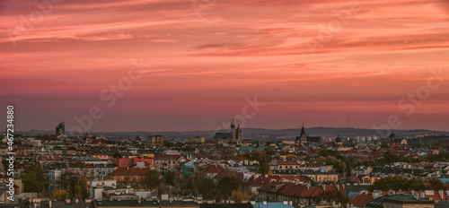 Pink sunset in Krakow