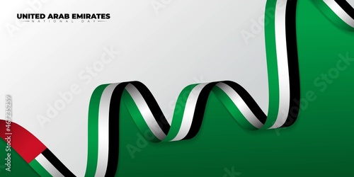 Waving United Arab Emirates Ribbon flag design. United Arab Emirates National day background.