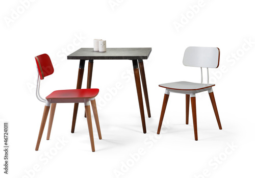 modern dining table and chairs isolated on white background 