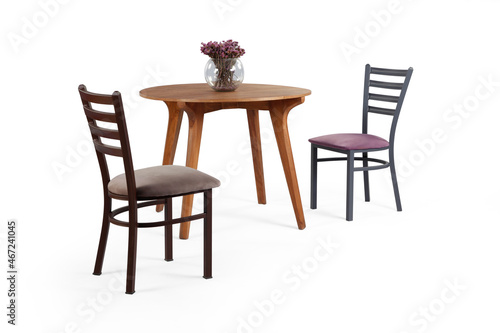 modern dining table and chairs isolated on white background 
