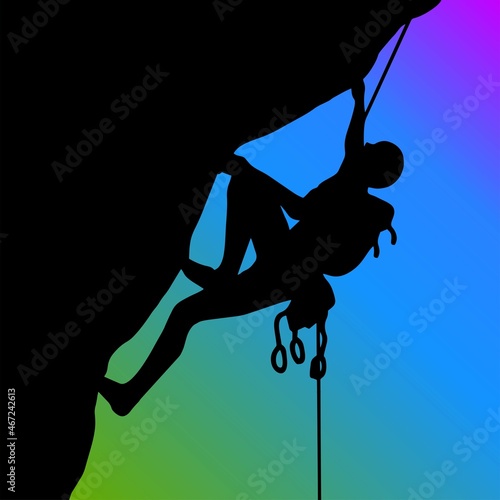 rock climbing vector silhouette color sky background