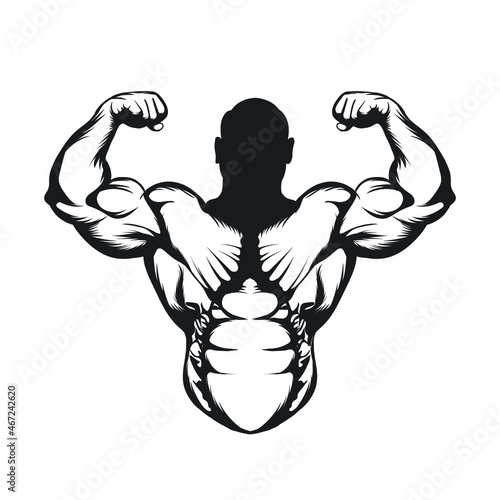 Bodybuilders Front Double Biceps Strong Big Arms Bodybuilding Pore Black And White Isolated Vector Silhouette Image