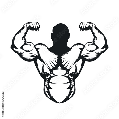 Bodybuilders Front Double Biceps Strong Big Arms Bodybuilding Pore Black And White  Isolated Vector Silhouette Image