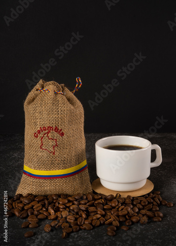 Colombian Cup of Coffee and Coffee Beans