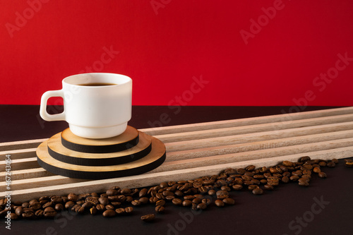 cup of coffee with red background