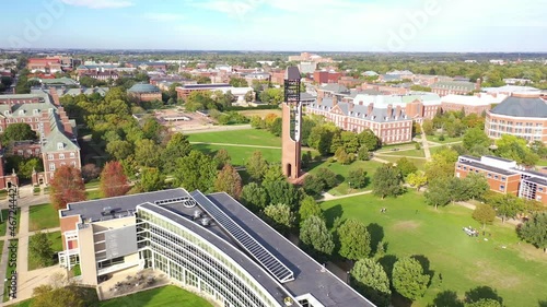 Aerial over the University of Illinois college campus in Champaign Urbana Illinois. photo