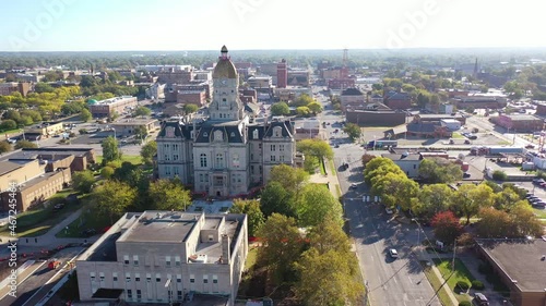 Aerial over old courthouse and downtown in Terre Haute, Indiana. photo