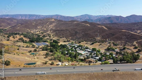 2021 - aerial over the 5 freeway highway near Gorman and The Grapevine, California. photo