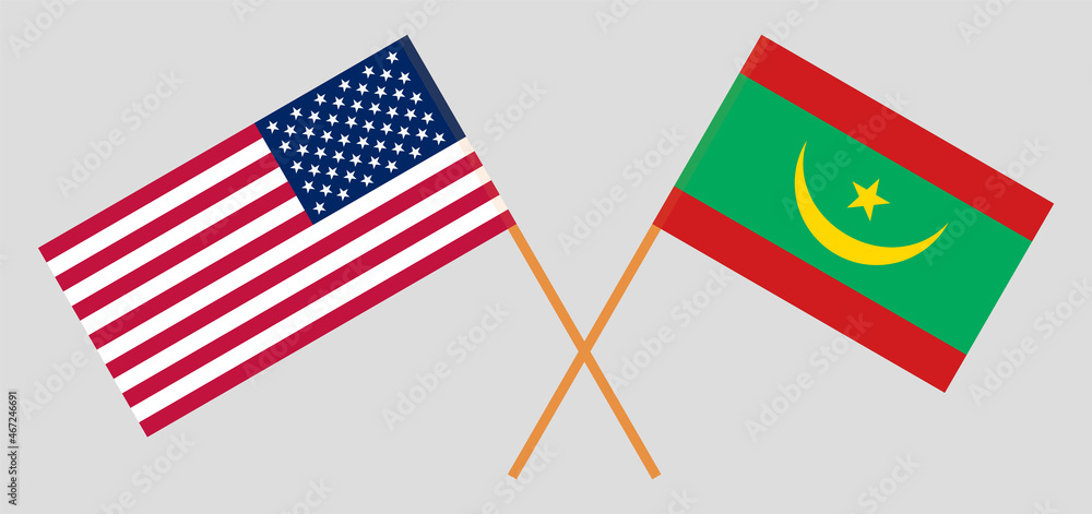 Crossed flags of the USA and Mauritania. Official colors. Correct proportion Crossed flags of the USA and Mauritania. Official colors. Correct proportion