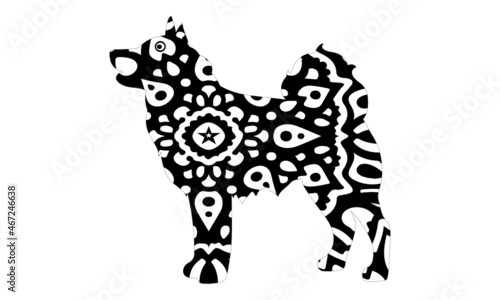 Hand drawn dog. Sketch for anti-stress adult coloring book in zen-tangle style. Vector illustration for coloring page.