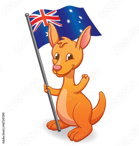 cute cartoon kangaroo joey with aussie flag
