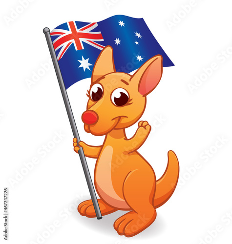 cute cartoon kangaroo joey with aussie flag
