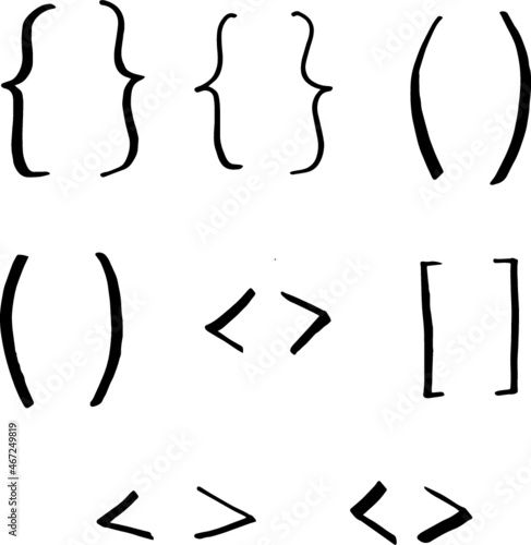 Hand drawn curly braces and square brackets. Vector illustration.
