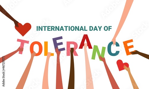 International day of tolerance concept, with multi-cultural hands of different skin color, vector illustration.