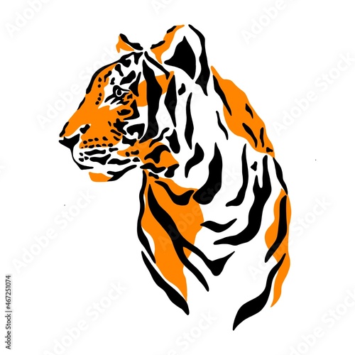 Fototapeta Naklejka Na Ścianę i Meble -  An illustration of a tiger or a wild cat with huge claws and fangs. A bloodthirsty predator before hunting a victim. An idea for a tattoo. a relative of a lion, cougar, leopard or cheetah