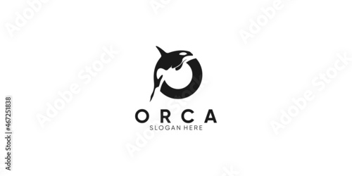 Orca with letter O logo design template