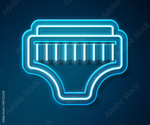 Glowing neon line Adult diaper icon isolated on blue background. Vector