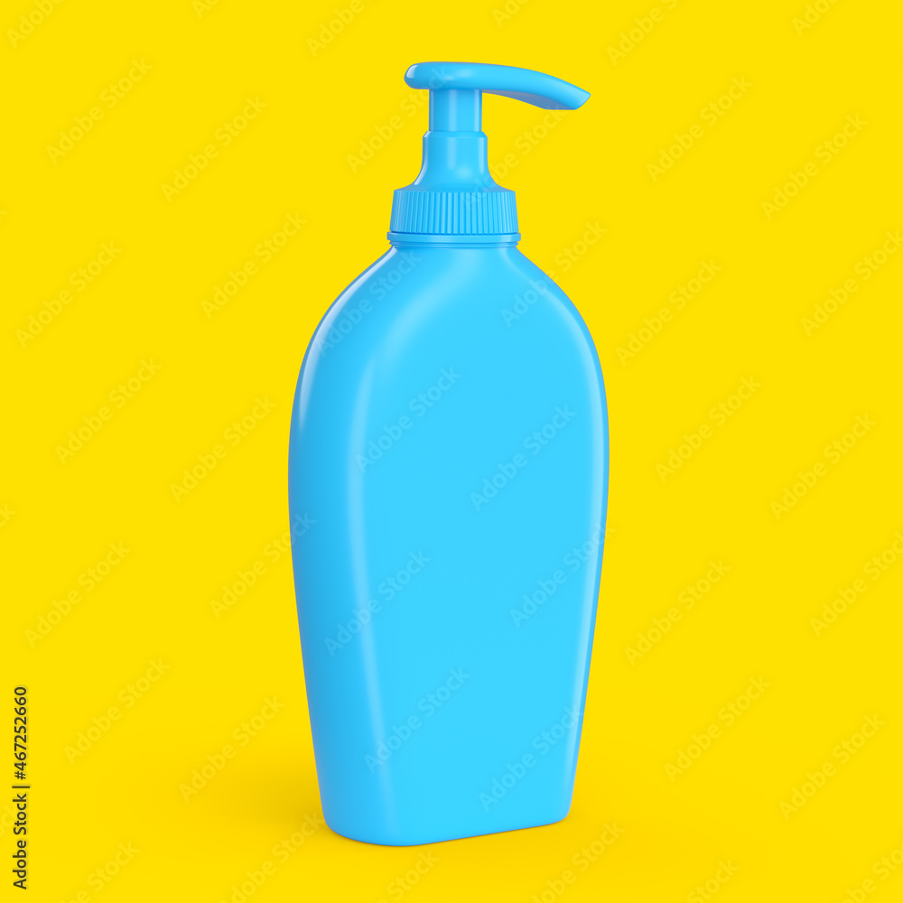 Blue sunscreens bottle or sunblock cream tube isolated on yellow background. Blue sunscreens bottle or sunblock cream tube isolated on yellow background.