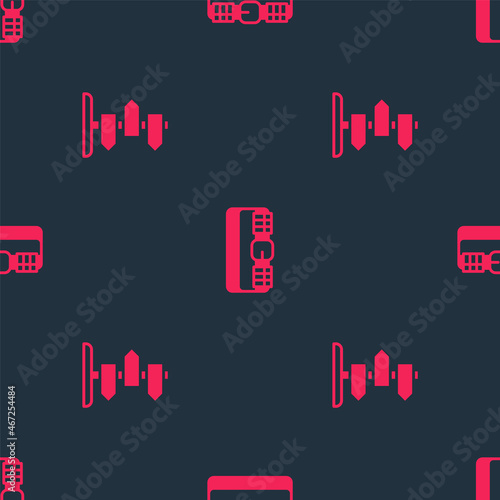 Set Road traffic sign and Hunting cartridge belt on seamless pattern. Vector