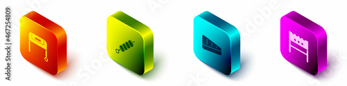 Set Isometric Barbecue grill, Grilled shish kebab, Steak meat and BBQ brazier icon. Vector