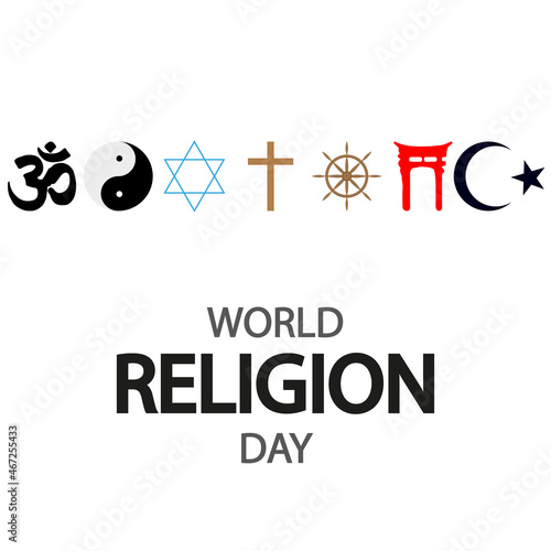 World religion day with icons and symbols, vector art illustration.