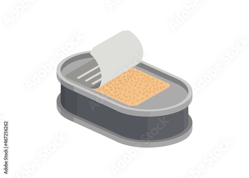 Opened military ration can in isometric view. Simple flat illustration.