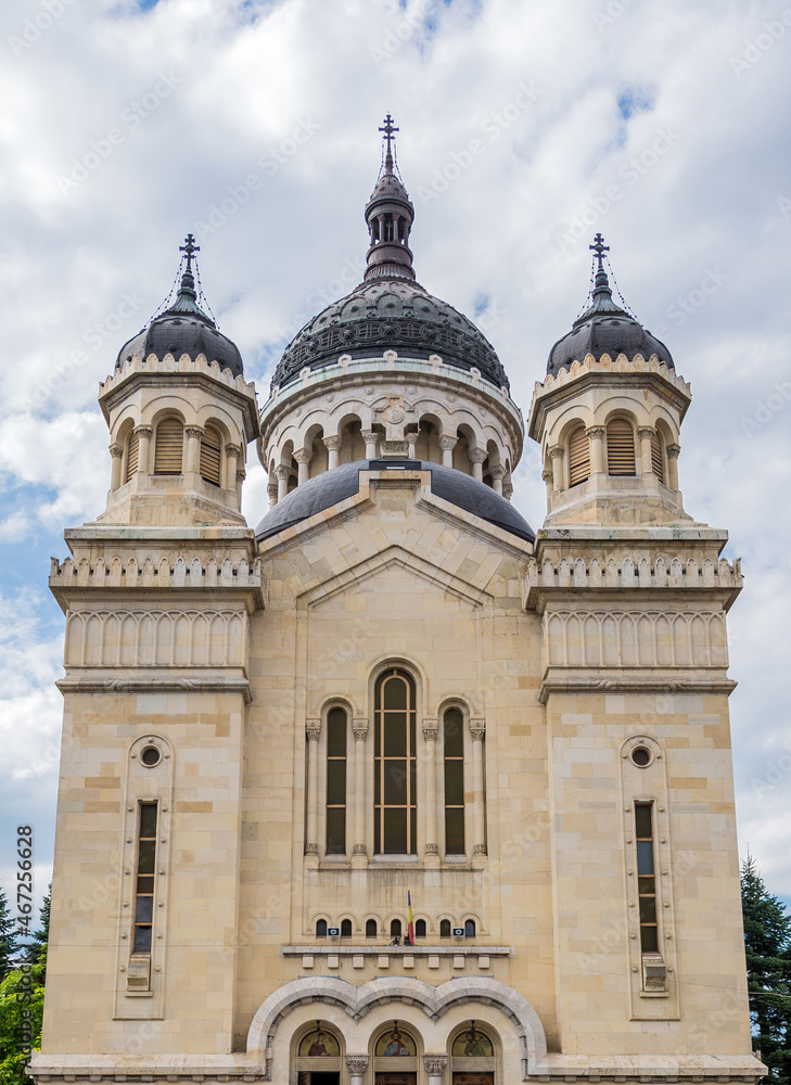 Front view of Orthodox Cathedral of Dormition of Theotokos in Cluj Napoca city, Romania