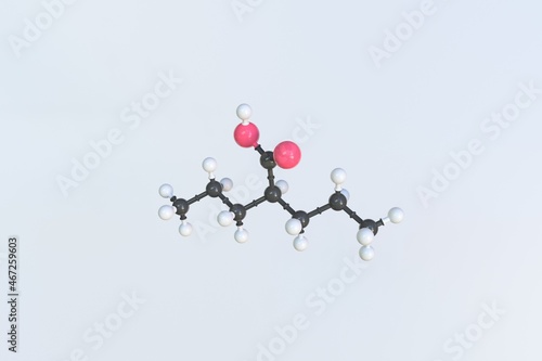 Molecule of Valproic acid. Isolated molecular model, 3D rendering photo