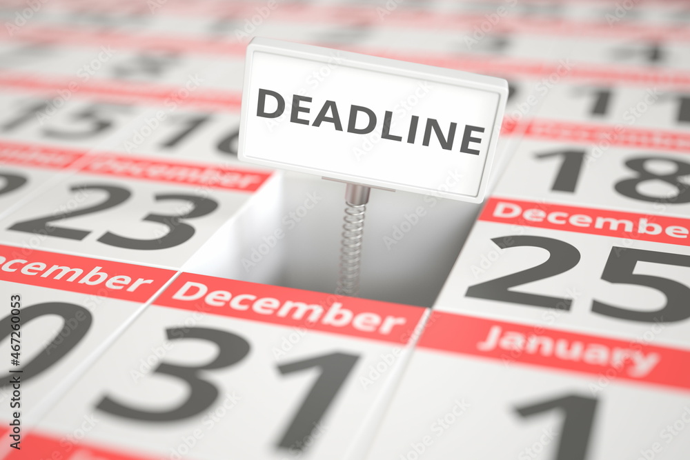 DEADLINE plate on December 24 in a calendar, 3d rendering DEADLINE plate on December 24 in a calendar, 3d rendering