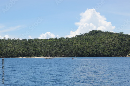 Fishing Boat Beautiful lake and trees on island travel © adurpina
