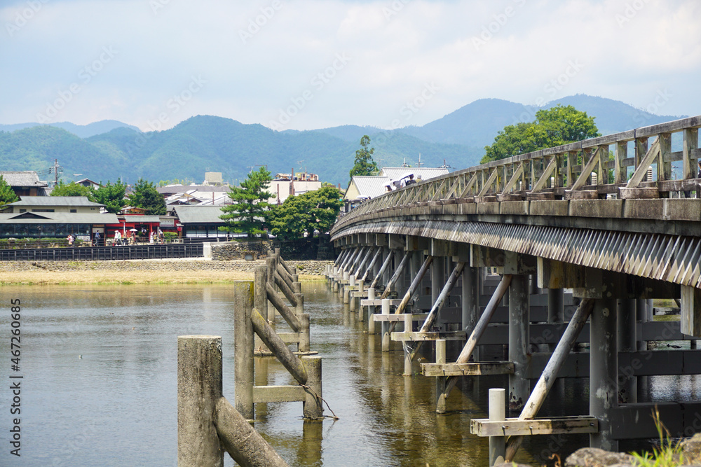 京都 有名観光地の嵐山 中之島から見た渡月橋