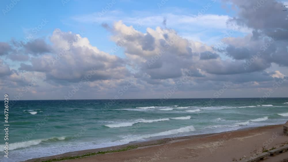 Empty beach on Black Sea coast in Shabla town, Bulgaria, 4k video Empty beach on Black Sea coast in Shabla town, Bulgaria, 4k video