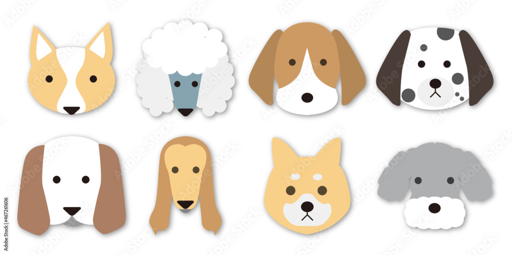 Obraz premium シンプルな犬の顔ベクターセット(ドロップシャドウ)Vol.5