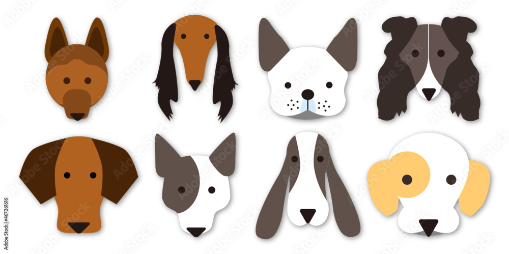 Fototapeta premium シンプルな犬の顔ベクターセット(ドロップシャドウ)Vol.2 