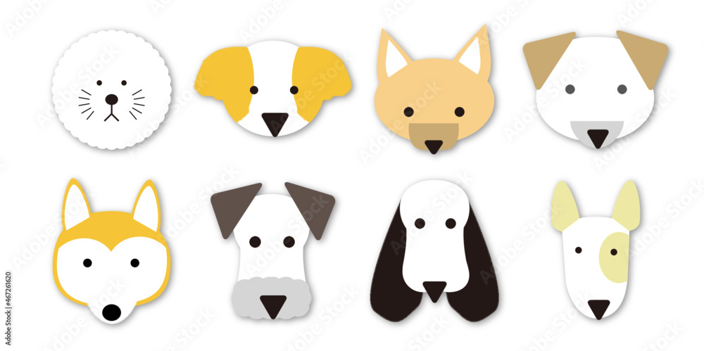 シンプルな犬の顔ベクターセット(ドロップシャドウ)Vol.1 シンプルな犬の顔ベクターセット(ドロップシャドウ)Vol.1