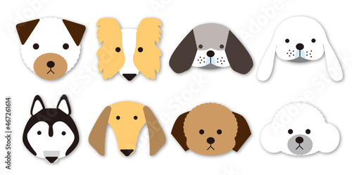 シンプルな犬の顔ベクターセット(ドロップシャドウ)Vol.3