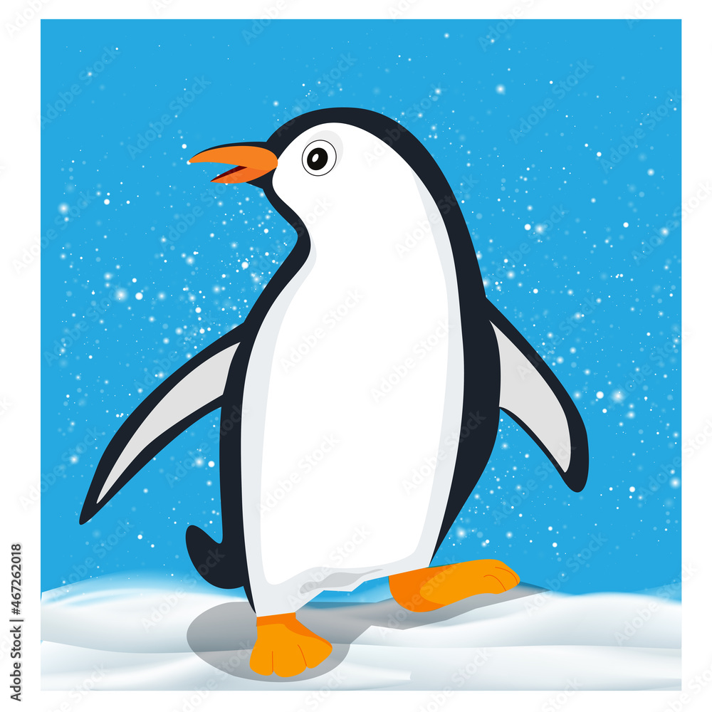 Illustration of a penguin, a cute cartoon character, standing on ice ...