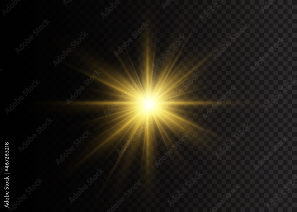 Flash of sun with rays and star. 