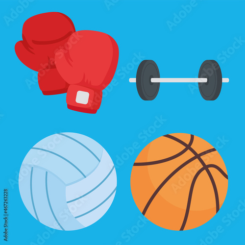 four sports equipment icons