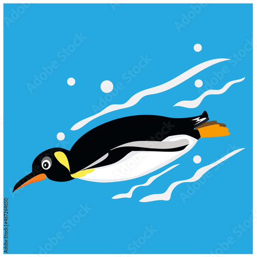 Illustration of a penguin  a cute cartoon character  swim. Suitable for making posters  cards  design work  educational materials  teaching.