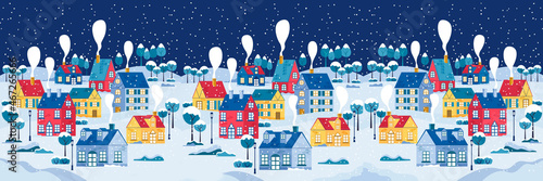 christmas, winter, snow, vector, illustration, house, holiday, xmas, people, card, city, design, celebration, gift, new,
