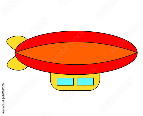 Cartoon airship isolated on white background. Dirigible in cartoon kids style