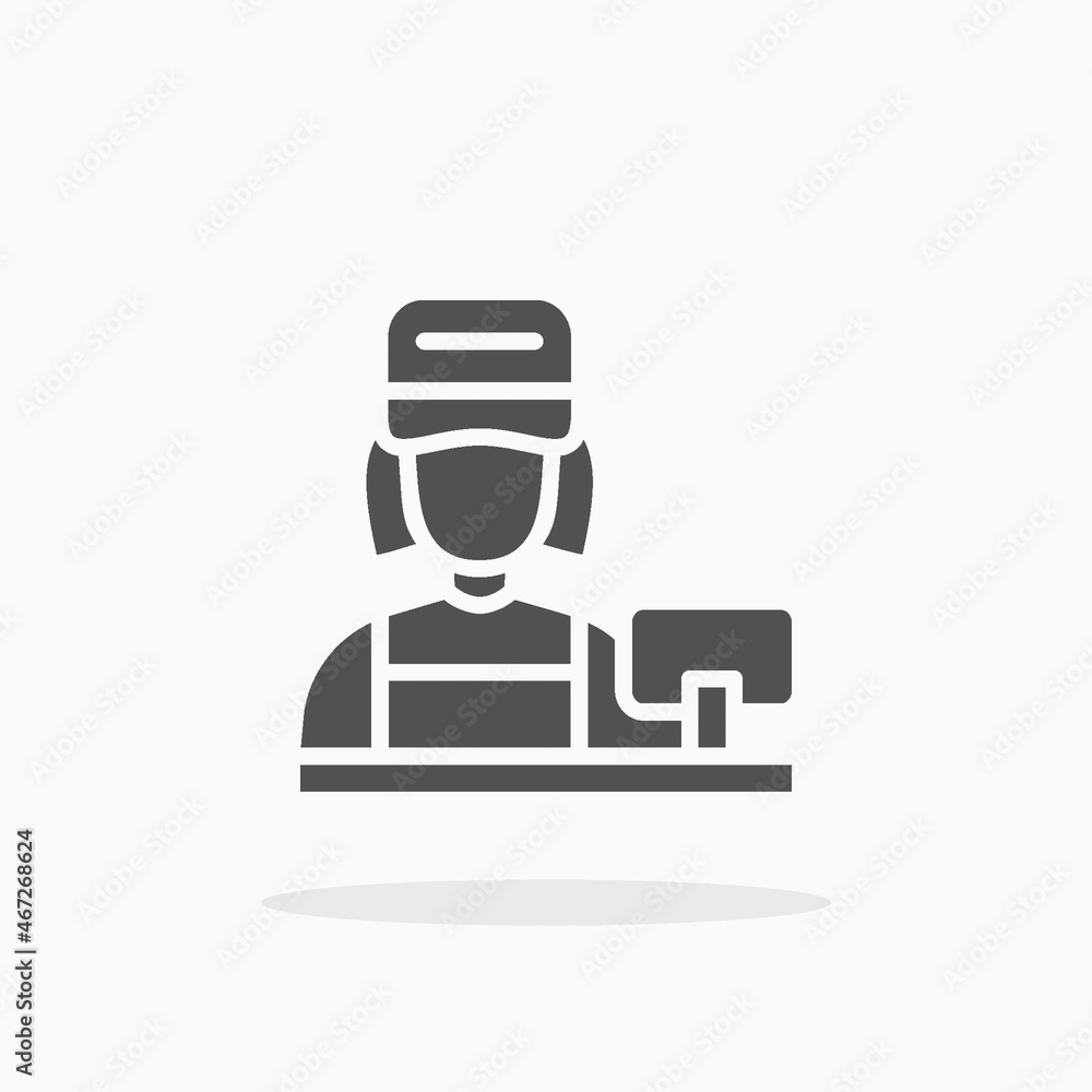 Cashier Female icon. Solid Glyph black style. Vector illustration. Enjoy this icon for your project. Cashier Female icon. Solid Glyph black style. Vector illustration. Enjoy this icon for your project.