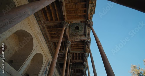 Bukhara Uzbekistan Bolo Hauz Mosque built in 1718 and small minaret. Lovely wood cravings 3 of 10 photo