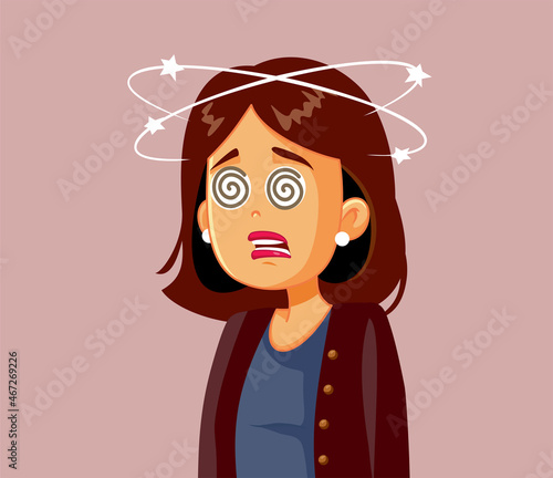 Dizzy Woman Feeling Sick Vector Cartoon Illustration