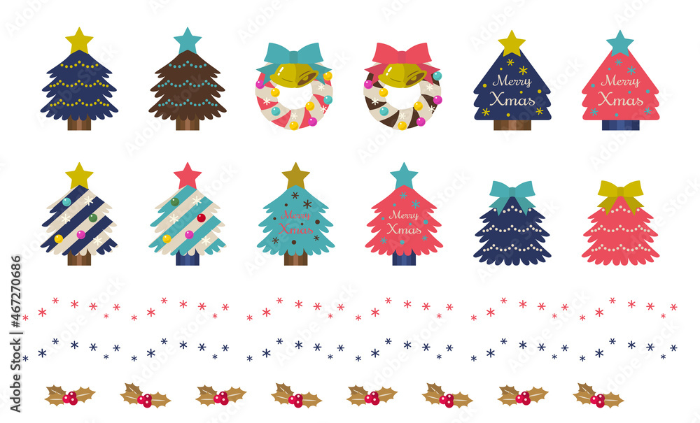 北欧風クリスマス用のアイコンとライン イラストセット Stock Vector Adobe Stock